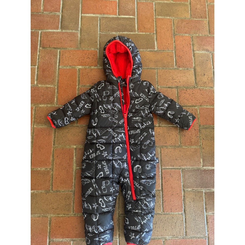 Spyder Infant Boys Black‎ Red Doodle Print Sherpa Lined Puffer Bunting Suit 18M